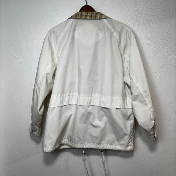 Vintage IZZI Jacket Womens S White Plaid Collar 90s Windbreaker Zip Drawstring - Picture 11 of 11
